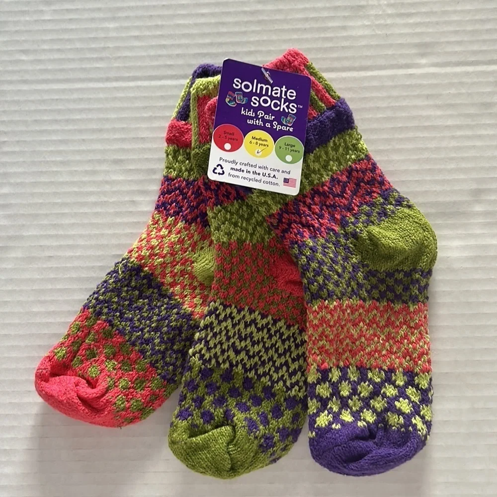Soulmate Socks Kids Pair with a spare NWT 3 in 1 Med ( 6-8 years old) USA made